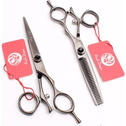 6 inch 17.5cm JP 440C Purple Dragon Black Rotation Professional Barber Scissors Cutting Shears Thinning Scissors Stright