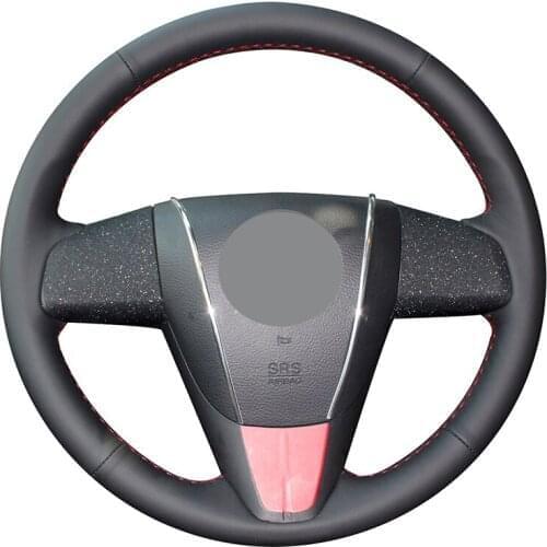 Hand-stitched Black Genuine Leather Car Steering Wheel Cover for Mazda 3 Axela 2010-2013 Mazda 5 Mazda 6 CX-7 CX-9