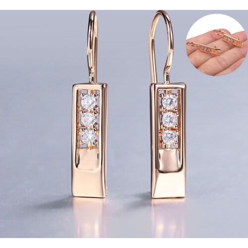 585 Rose Gold Drop Earrings CZ Stones Rectangle Dangle Earrings for Women Girls Wedding Jewelry Gifts New LGE328