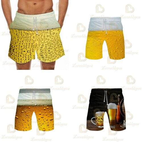 Short Homme Mens Loose Beer Shorts 3D Printing Quick Dry Swimsuit Sports Swim Trunks Pants Hombre Plus Size 6XL