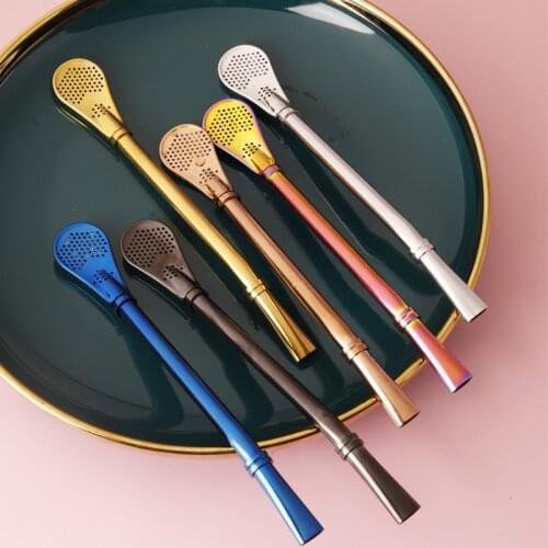 Straw Spoon 304 Stainless Steel Creative and Cute Tea Spoon Strainer Straw Stirring Scented Tea Filter Straw Spoon