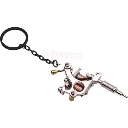 Alloy Tattoo Machine Necklace Key Chain Mini Tattooing Machine Necklace Pendant Silver B