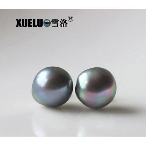 XUELUO Hot Selling ! Gorgeous Grey 12-13mm Large Genuine Natural Cultured Freshwater Baroque Pearl Stud Earrings