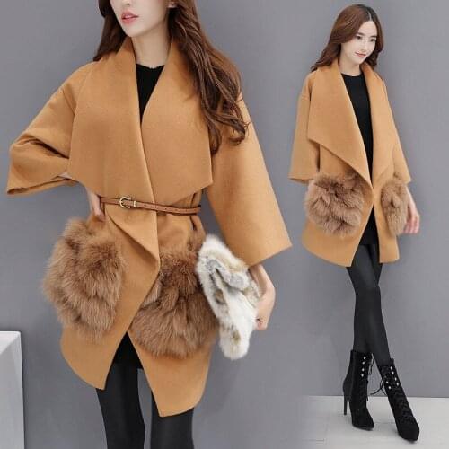 High Quality Blended Woolen Coat Korean Style 2020 New Autumn Winter Overcoat Womens Coats 3/4 Sleeve Fashion Cape Jacket K738