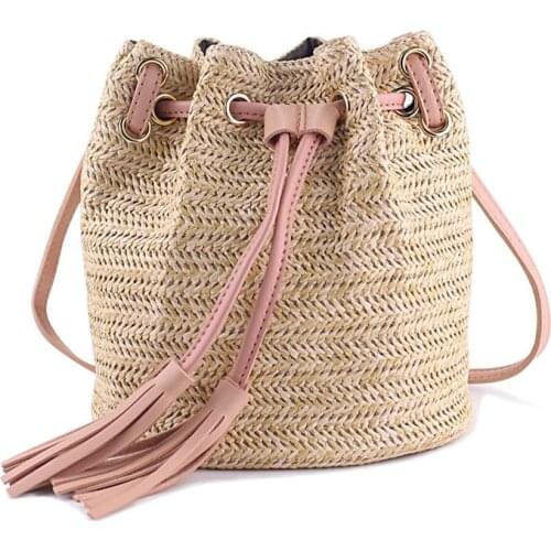 Messenger Bag Ladies Fabric Summer Beach Bags With Tassels Weaving Crossbody Bag Women Weaving Money Bank Knitted Beach Handbag