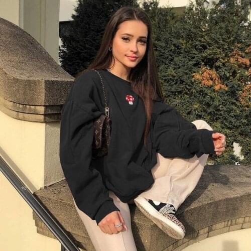 Women Hoodies 2021 Autumn And Winter Clothes Cute Mushroom Print Long Sleeve Korean Fashion Oversized Brown Pullover Sweatshirts