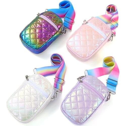 Women Large Capacity Crossbody Bag Coins Phone Storage Pouch with Rainbow Strap
