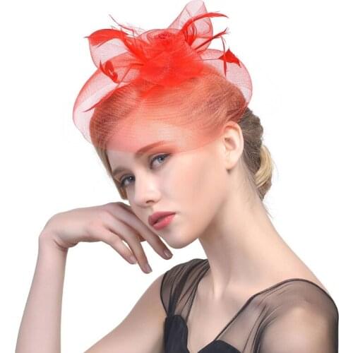 Lady Women Fascinator Mesh Flower Hair Clip Feather Hat Wedding Party Bridal New