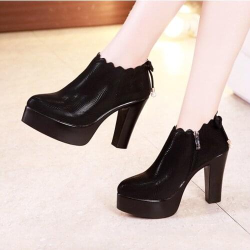 Plus Size 32-43 Block Heel Deep Mouth Platform Pumps Women Shoes 2020 Fall Winter High Heels Shoes Ladies Plush Shoe Office