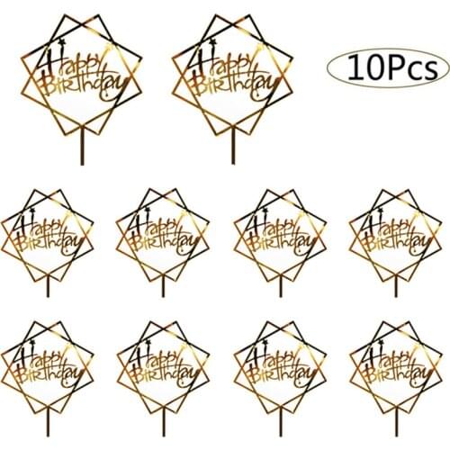 10pcs/set Gold Pink Happy Birthday Cake Toppers Acrylic Birthday Cake Topper for Kids Birthday Party Cake Decoration Baby Shower