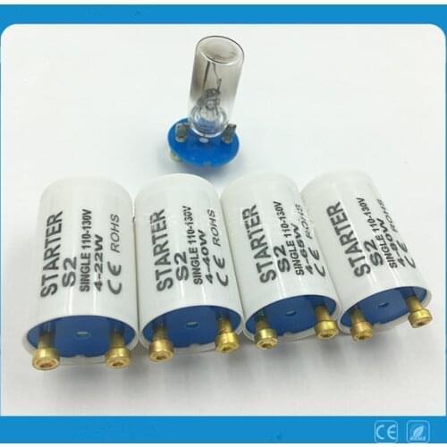 10pcs/lot S2 Starter for AC110V-130V 4-65W Fluorescent Tube Fuse Starter Explosion-proof Inductor Bracket Fuse Starters CE Rohs