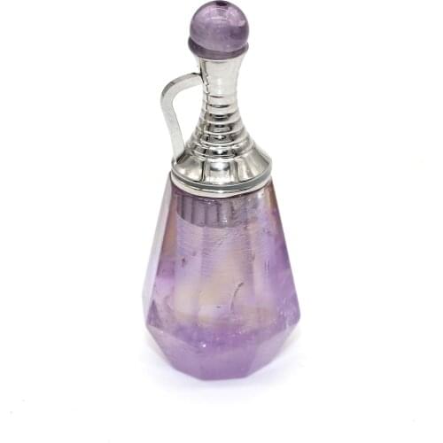 100-Unique 1 Pcs Silver Plated Natural Purple Amethysts Perfume Bottle Pendant for Anniversary Gift
