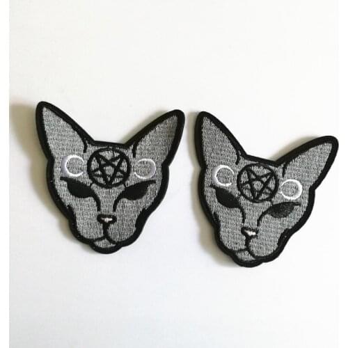 2pcs/lot Designs new arrive Extreme Largeness Goth Cat Patch badge Iron On embroidered backpack biker