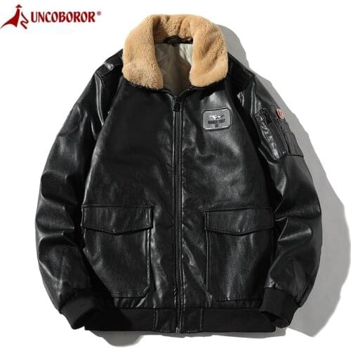 2021 Winter PU Leather Jacket Men Casual Fur Collar Luxury Parka Coat Outwear Motorcycle Bomber Pilot Leather Jacket Thick Warm