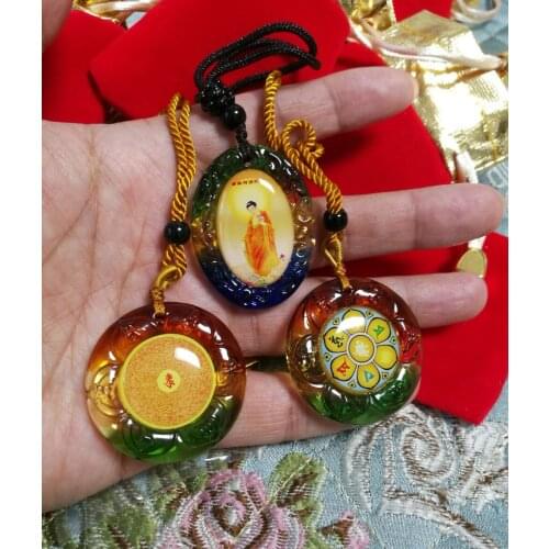 3PCS GOOD Buddhist supply Greco-Buddhist pocket travel efficacious Namo Amitabha Buddha Safety symbol Crystal Pendant Amulet