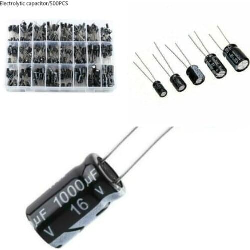 500pcs/box 0.1UF-1000UF 24 kinds Aluminum Electrolytic Capacitorsmix Assorted kit And Storage Box