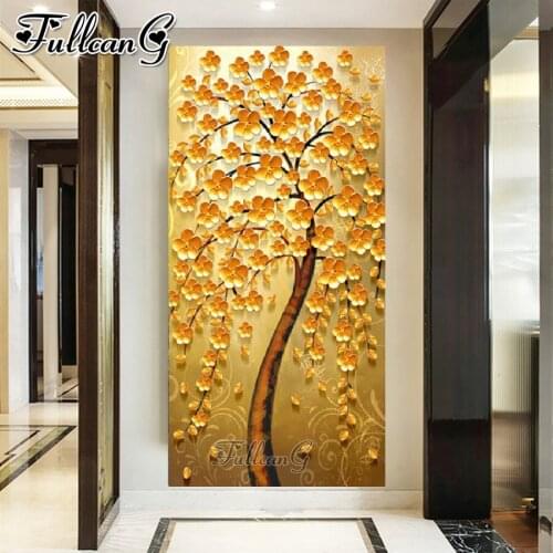 FULLCANG Abstract golden tree large diamond painting 5d diy full square round mosaic embroidery kits wall decoration FC3643