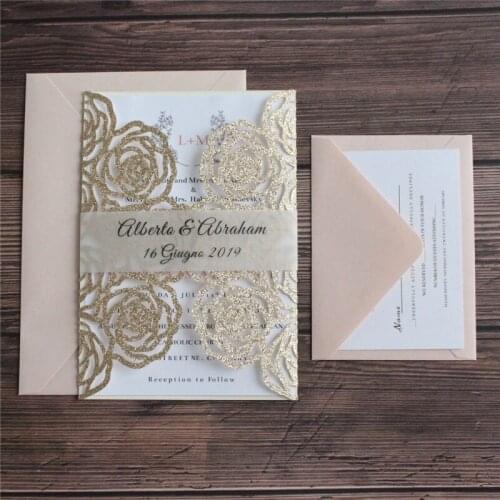 Glittery rose invitations laser cut wedding engagement business party invite personalized printing
