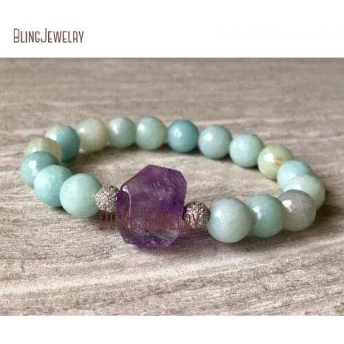 BM33713 Amethysts Nugget Bracelet Amazonite Bracelet Pave Ball Stretch Bracelet Stacking Bracelet