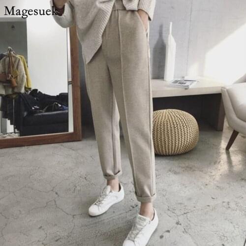 Spring Autumn High Waist Harem Pants Women Thick Pockets Casual Pants Elastic Waist Female Pants Loose Black Pants Pantalon 6991