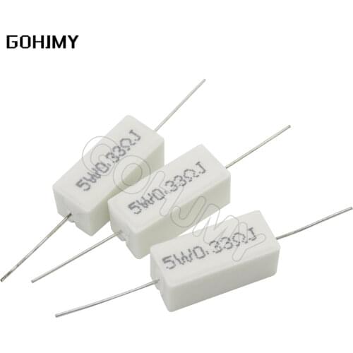 10PCS 5W Cement resistance 0.1 ~ 10k ohm 0.33R 1R 10R 100R 0.22 0.33 1 10 100 1K 10K ohm Cement resistor