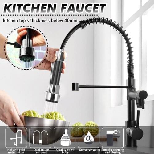 Black Spring Pull out Side Sprayer Kitchen Faucet Dual Spout Single Handle Mixer Tap Sink Faucet 360 Rotation Kitchen Faucets