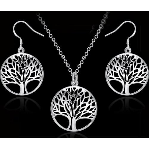 1 Set Elegant Tree of Life Necklace And Earring Set,Vintage Jewelry Sets Silver Color Jewelry Women Girls Gift