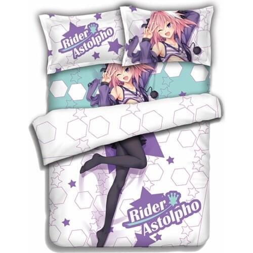 Anime JK Fate Rider Astolfo Cosplay Comforter Set Bed Flat Sheet Quilt Cover Pillowcase Bedding 4pcs Sets