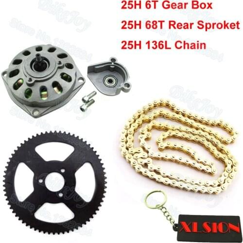 25H 6T Clutch Drum Gear Box + 25H 68T Sprocket + 25H 136Links Chain For 2 Stroke Minimoto Pocket Bike ATV