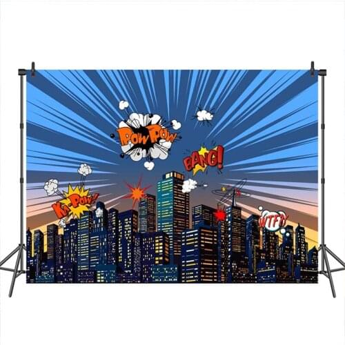 Neoback Photography Background Super Hero City Birthday Party Photo Booth Childern Birthday Party Banner Custom Photocall