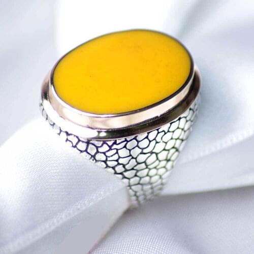 925 sterling Silver Amber Stone Men 'S Ring