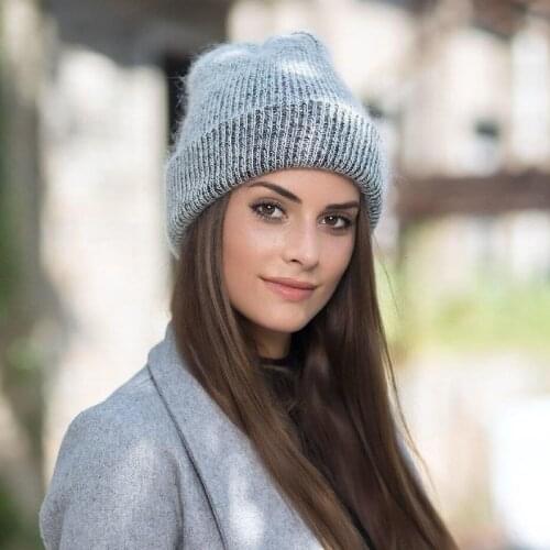 New simple Rabbit fur Beanie Hat for Women Winter Skullies Warm wool Cap Gorros Female Cap