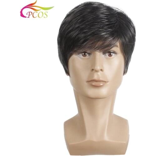 Newest Short Male Straight Synthetic Wig for Men Daily Hair Fleeciness Realistic Pale grey Toupee Wigs