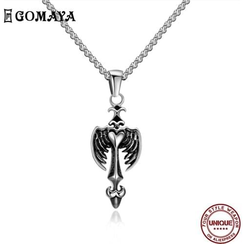 GOMAYA Stainless Steel Necklace For Men Classic Devils Wings Punk Style Unisex Jewelry Party Prom Hip Hop Rock Send Friend Gift