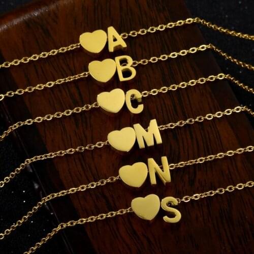 Stainless Steel Custom Gold 26 Letters Initial Necklace Women Chain Choker DIY Heart For Woman Custom Name Jewelry