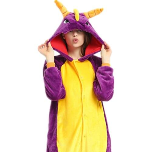 Kigurumi Purple Dinosaur Dragon Pajama Adult Animal Onesie Women Men Couple Anime Winter Pajamas Suit Sleepwear Flannel Pijamas