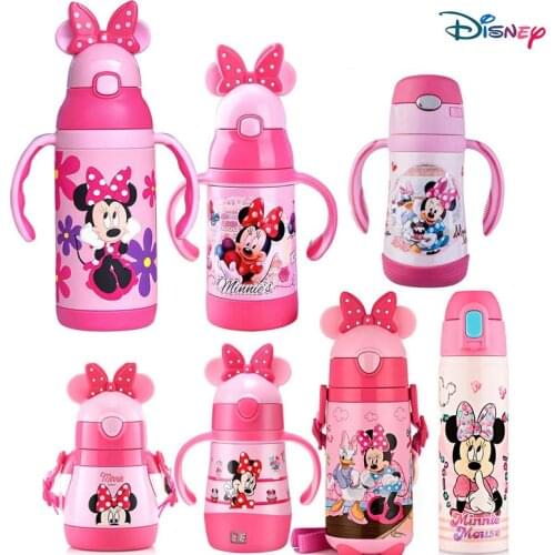 Disney Minnie Mouse Cups Cartoon Plastic Solid Student Convenient Outdoor Sports Bottle With Straw children birthday Gifts