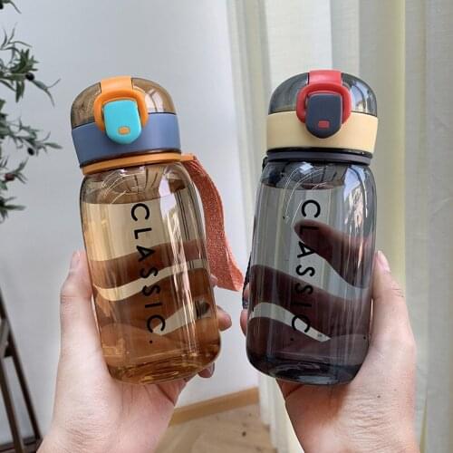 Simple Letter Portable Handle Plastic Water Bottle Creative Outdoor Large-capacity Sports Leak-proof Bullet Cover Space Cup