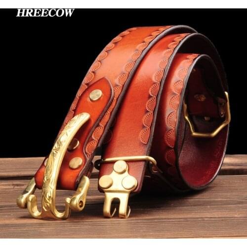 Cavalry Copper Buckle belt, hand belt cavalry mens casual pants 35mm width 100% cowhide genuine leather belts for men cowboy