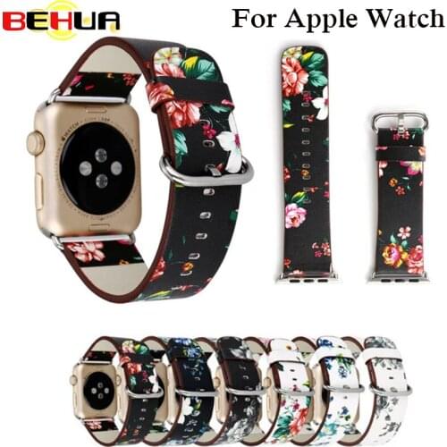 Fashion Style Floral Leather Wrist Strap for Apple Watch Band Flower Bracelet for iWatch Vintage Watchband 38mm 42mm Wristband