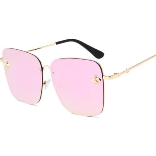 Pink Oversized Honeybee Sunglasses Fashion Women Metal Gradient Sun Glasses Luxury Lady Sunglass Eyewear UV400 Shades