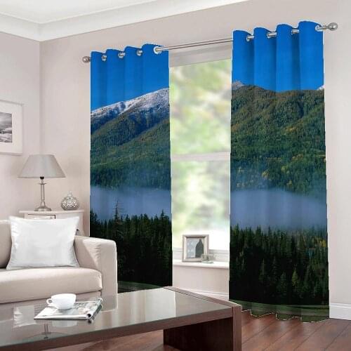 Snow mountain Misty forest landscape window Curtains for Living Room 3D Blackout Photo Nature Foggy Pine Scenery Drapes Decor