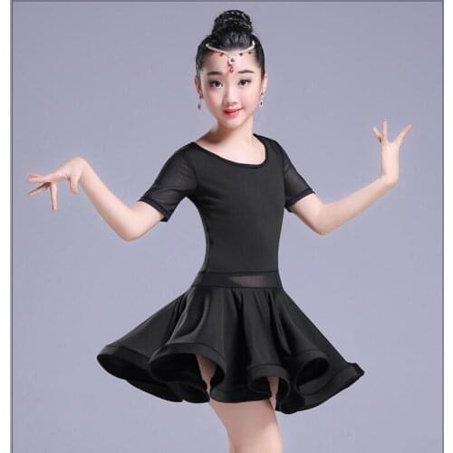 Modern Girl Latin Dance Dress for Ballroom Dancing Dress Child Competition Dancewear Kids Black Short Sleeve Dance Costumes