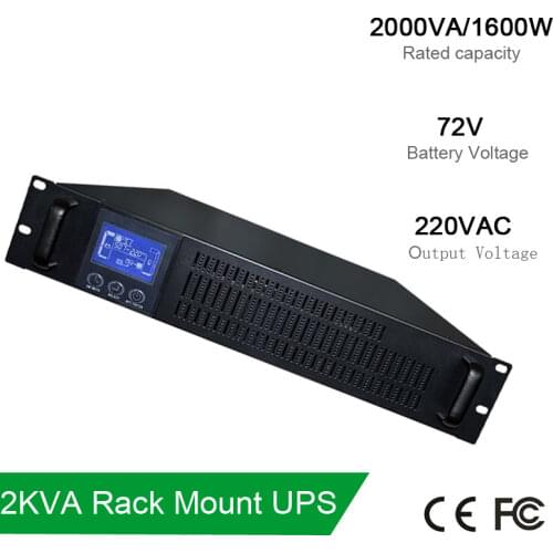 2KVA Rack Mount UPS 1600W 72VDC Batteries Bank to 220AC 50HZ LCD On-Line Zero Transfer Time Uninterruptible Power Supply