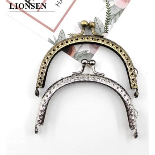 LIONSEN 9.5cm Metal Purse Frame Handle for Clutch Bag Coin Kiss Clasp Lock Antique Bronze Silver Hardware Bag sewing Accessory