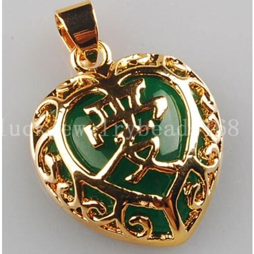 Free Shipping Women Fashion Jewelry 19mm Green Jad China Love Heart Pendant Bead C2684