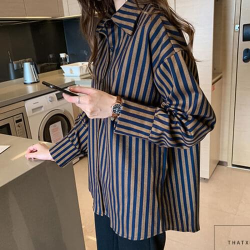 Shirt for Women Spring Leisure Long Sleeve Striped Large Size Shirt for Women Blusas Ropa De Mujer