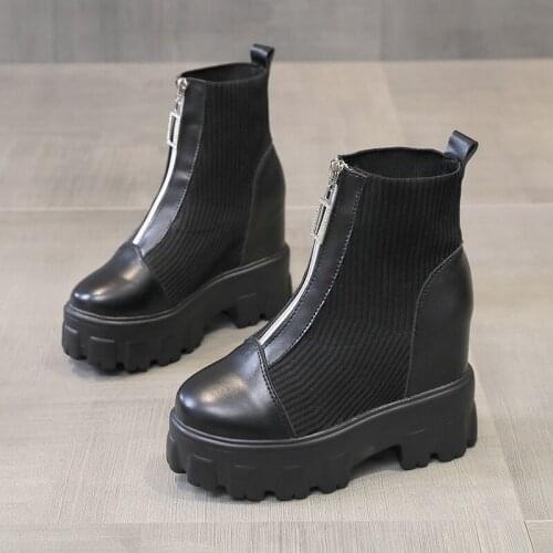 Women Autumn Platform Wedge Ankle Sock Boots 2021 Women Winter Black Chunky Shoes Tennis Sneakers Woman Boots Mujer Heel 11cm