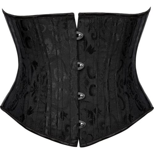 Womens Short Waist Corset 24 Steel Boned Corset for Slimming Jacquard Underbust Tight Waist Trainer