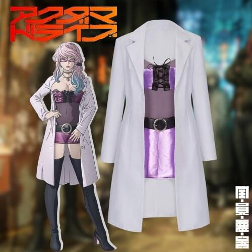 Anime Akudama Drive Doctor Isha Cosplay Costume Outfits for Women Trench Skirt Jumpsuit Christmas Sexy Corset